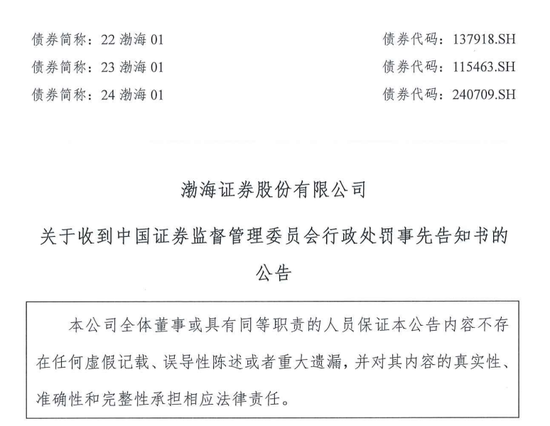 IPO审核中的渤海证券拟被罚没226万！事发某股权财务顾问业务违规