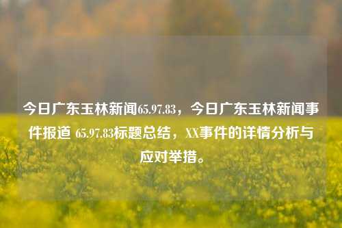 今日广东玉林新闻65.97.83，今日广东玉林新闻事件报道 65.97.83标题总结，XX事件的详情分析与应对举措。