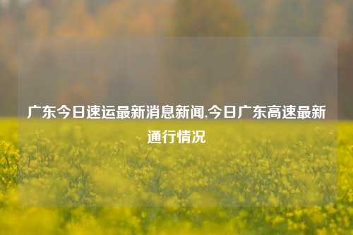 广东今日速运最新消息新闻,今日广东高速最新通行情况