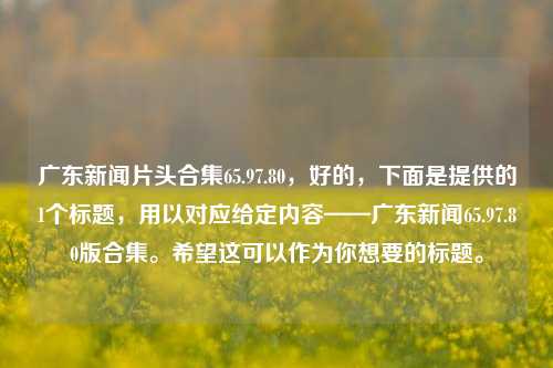 广东新闻片头合集65.97.80，好的，下面是提供的1个标题，用以对应给定内容——广东新闻65.97.80版合集。希望这可以作为你想要的标题。